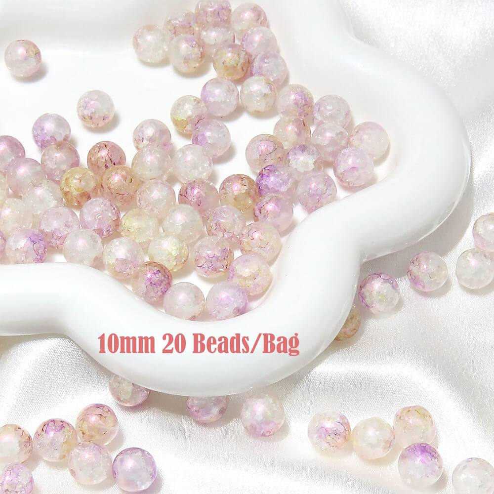 20 pieces of Crackle Lampwork Round Glass Beads for Jewelry DIY