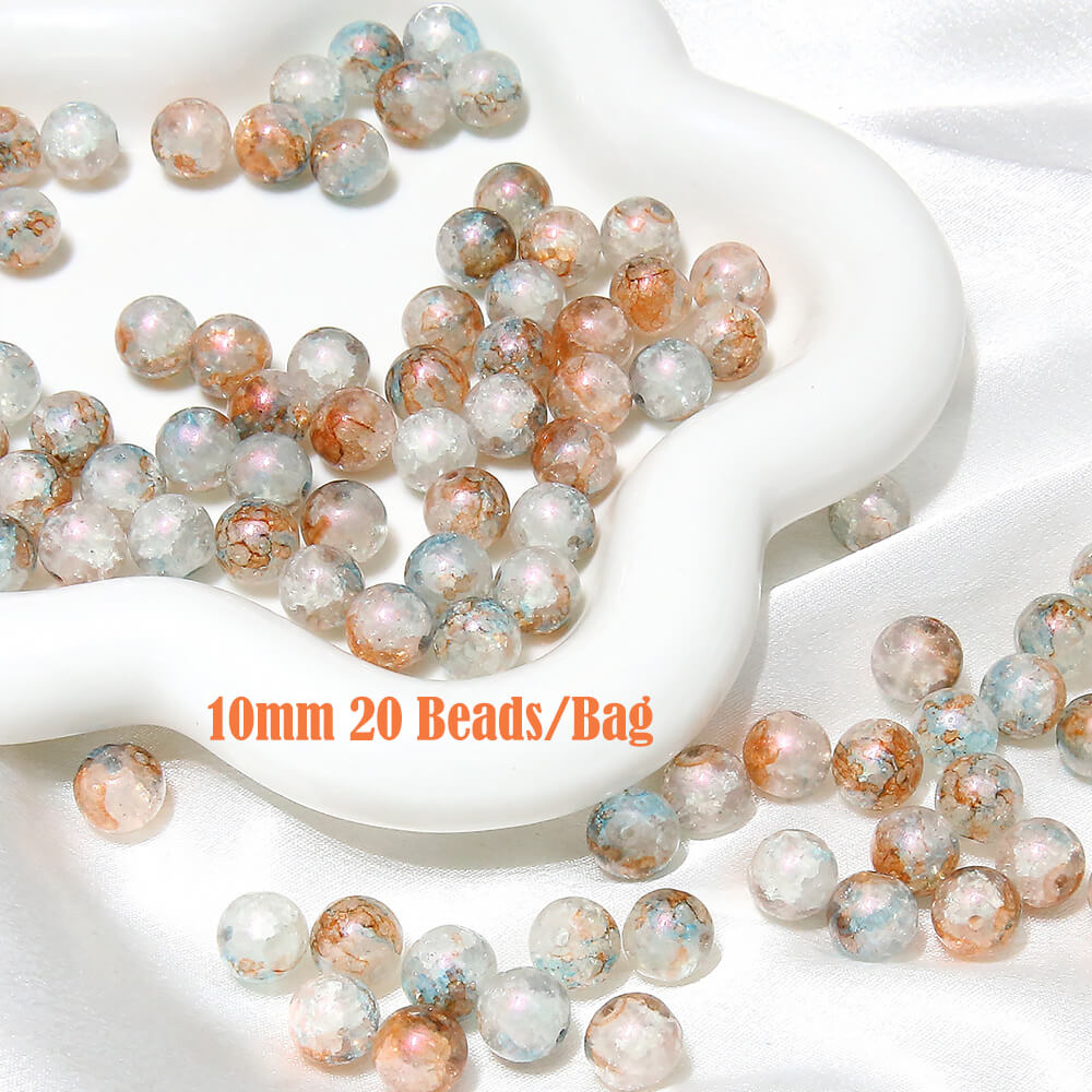 20 pieces of Crackle Lampwork Round Glass Beads for Jewelry DIY