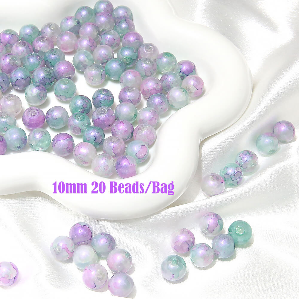 20 pieces of Crackle Lampwork Round Glass Beads for Jewelry DIY