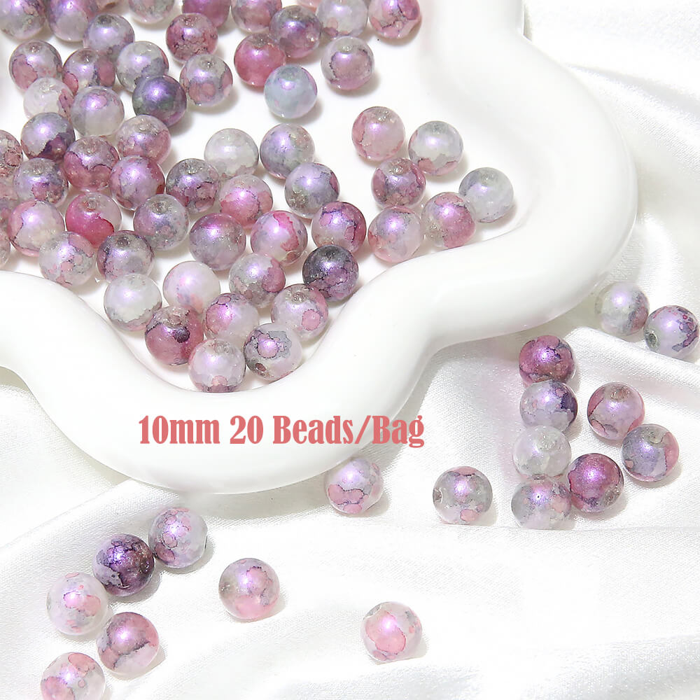 20 pieces of Crackle Lampwork Round Glass Beads for Jewelry DIY