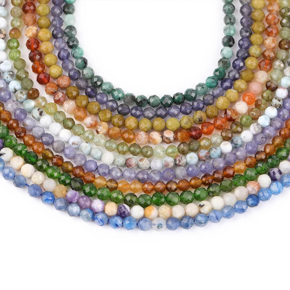 Faceted Round Gemstone Micro Laser Cut Healing Crystal Loose Beads