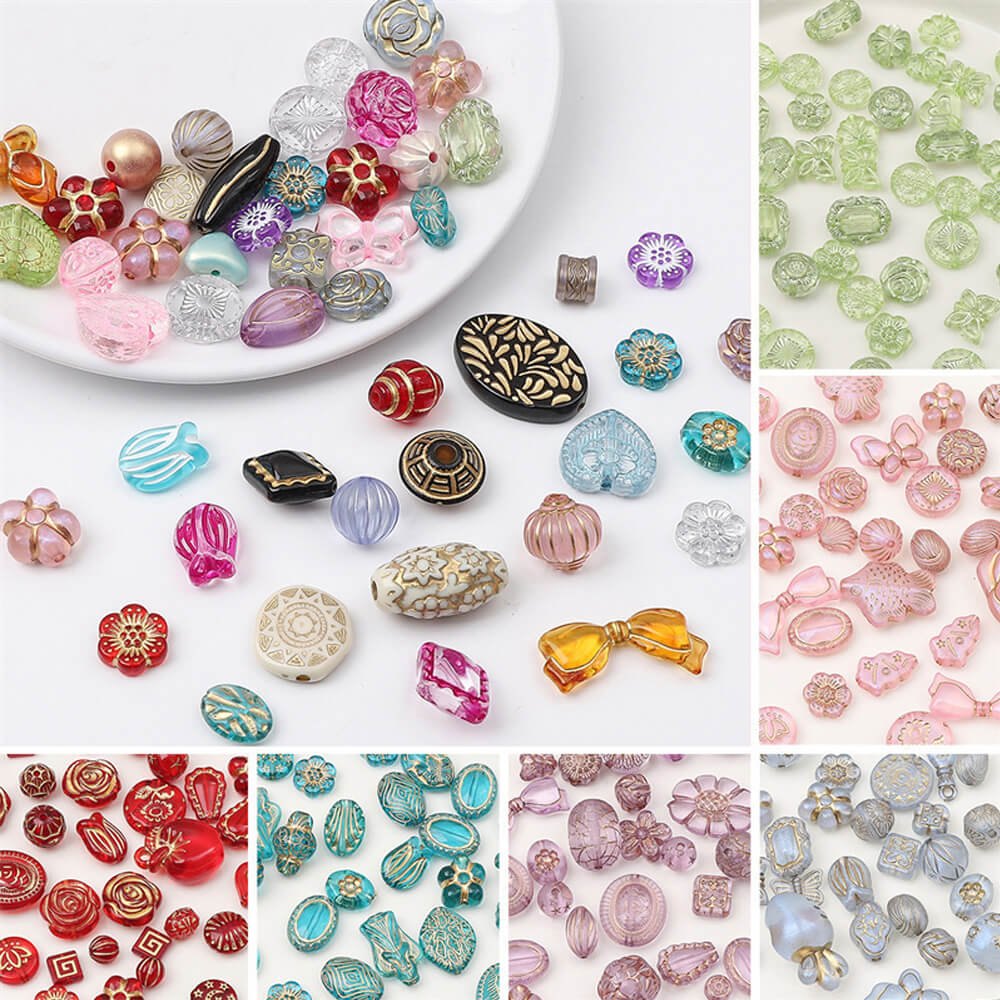 2.1oz (60 g) Czech Bohemia Acrylic Beads Glossy Faceted Fire Polish