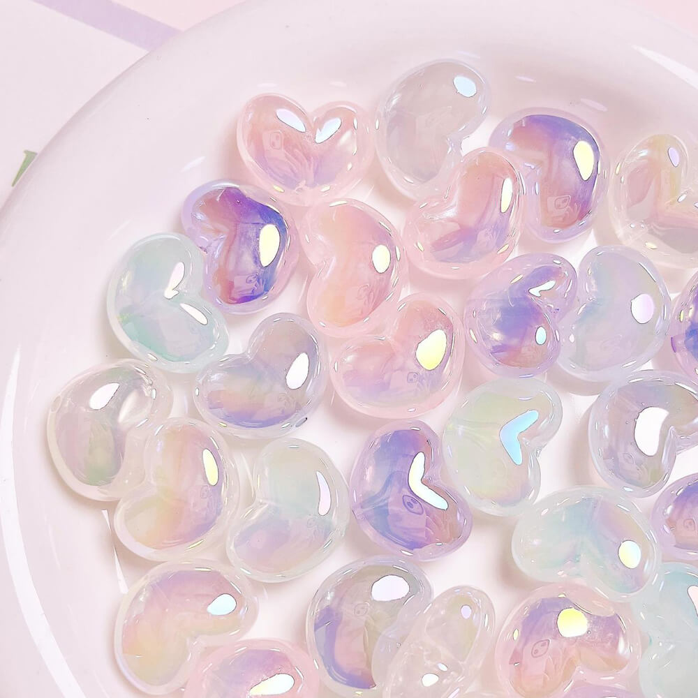 UV Aurora Mermaid Heart Shape Acrylic Pendant Jewelry Beads Ornament 10 Pieces