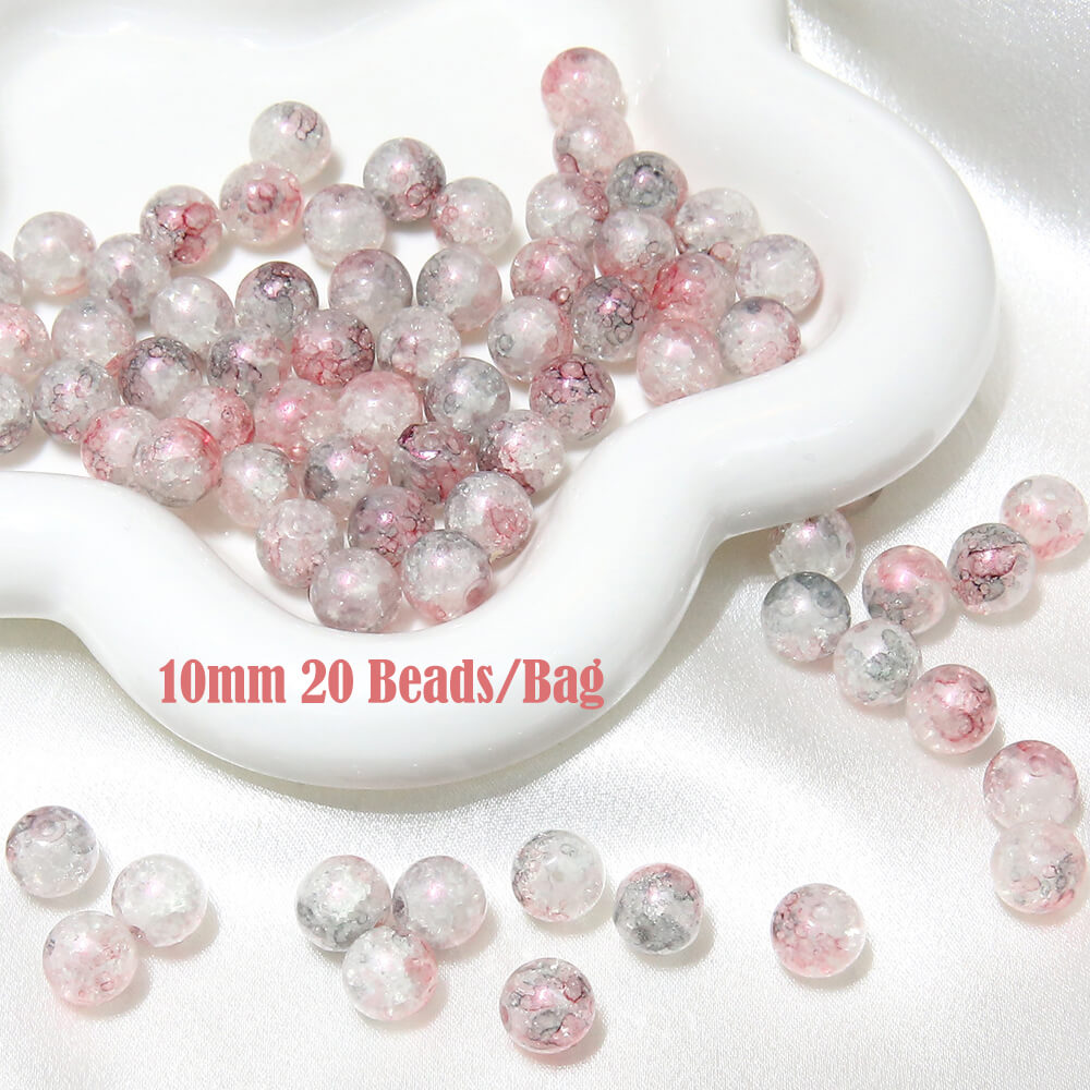 20 pieces of Crackle Lampwork Round Glass Beads for Jewelry DIY