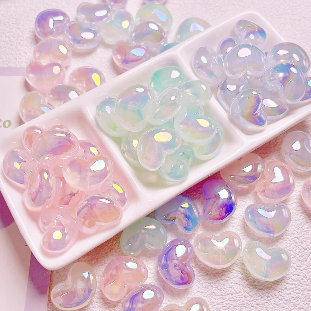 UV Aurora Mermaid Heart Shape Acrylic Pendant Jewelry Beads Ornament 10 Pieces