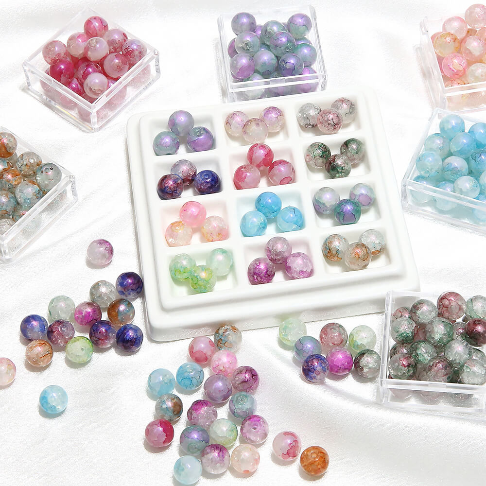 20 pieces of Crackle Lampwork Round Glass Beads for Jewelry DIY