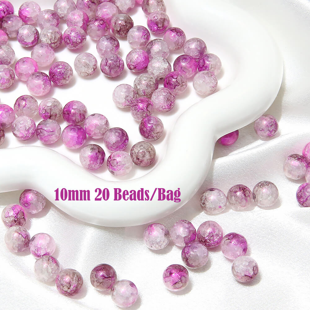 20 pieces of Crackle Lampwork Round Glass Beads for Jewelry DIY