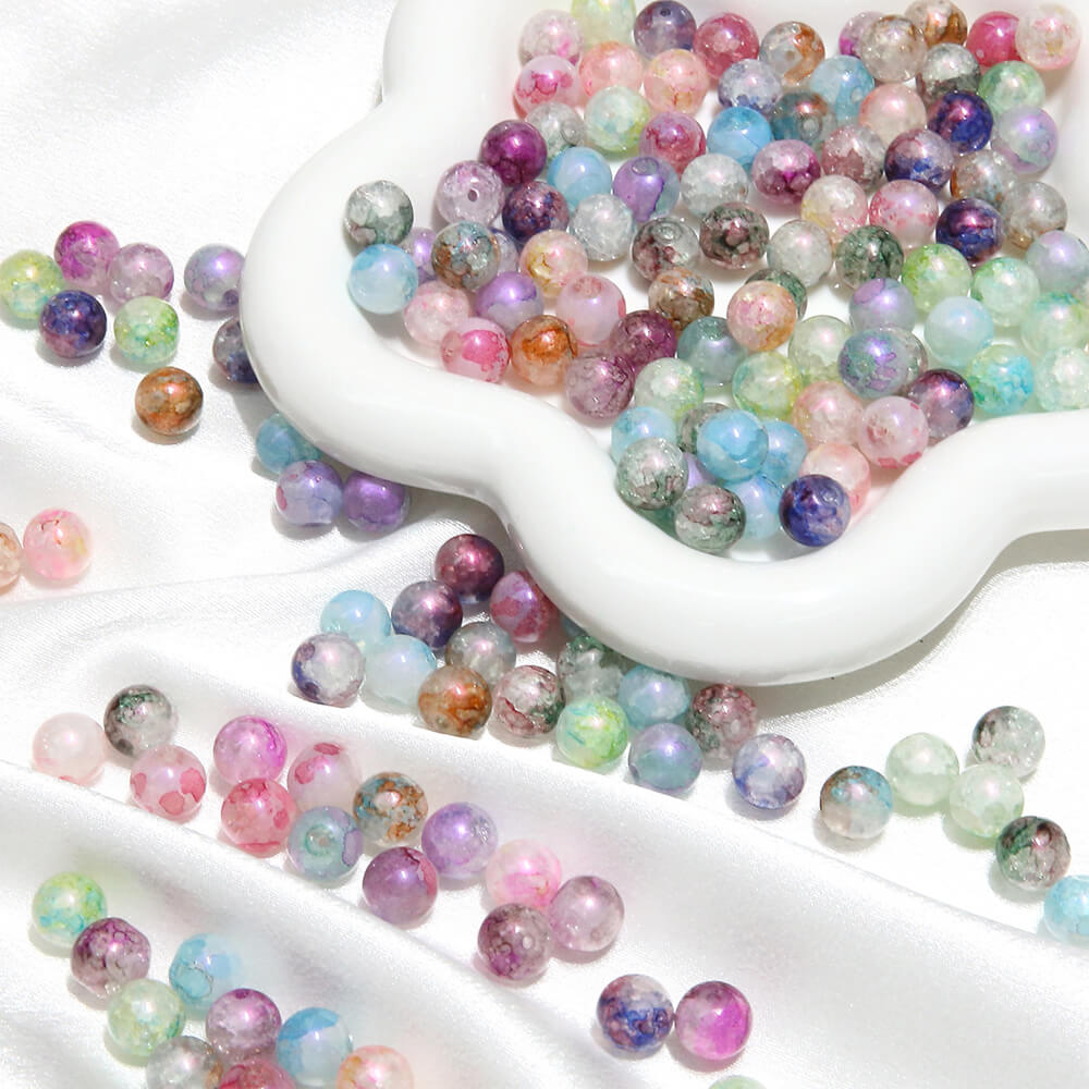 20 pieces of Crackle Lampwork Round Glass Beads for Jewelry DIY