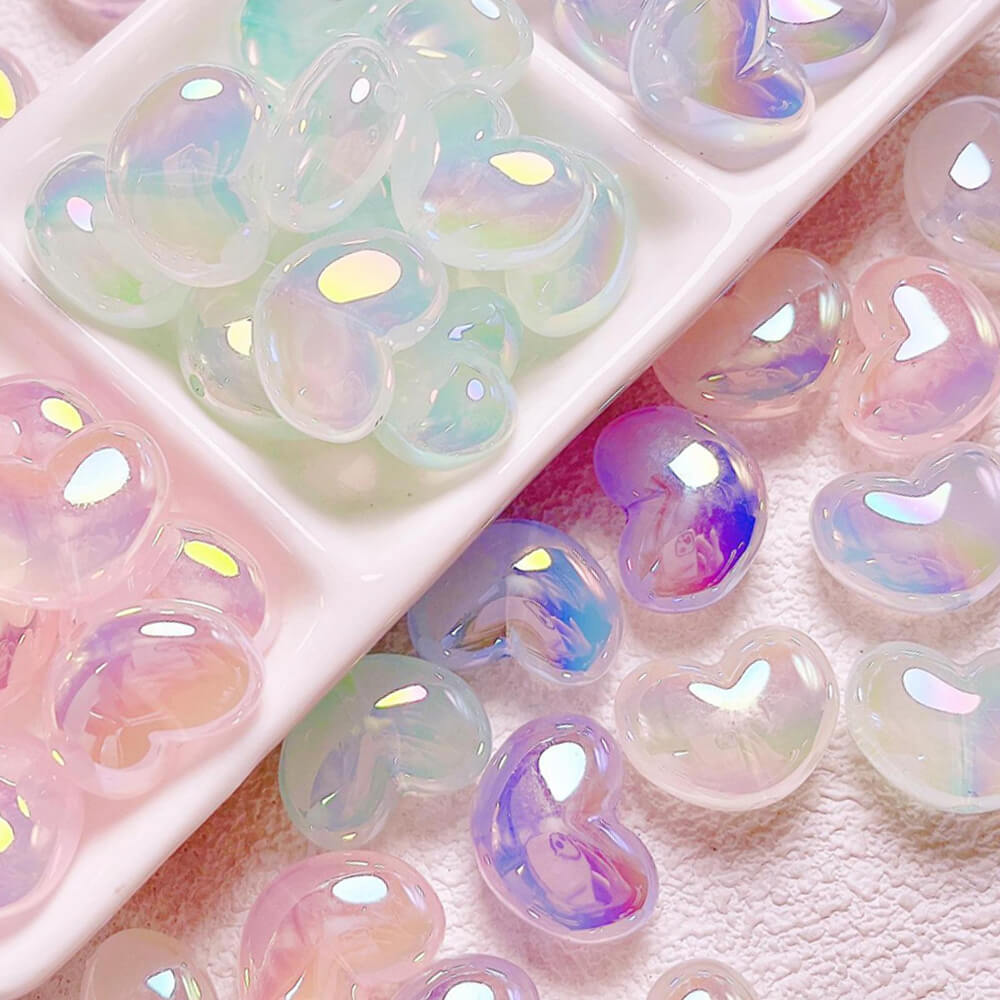 UV Aurora Mermaid Heart Shape Acrylic Pendant Jewelry Beads Ornament 10 Pieces