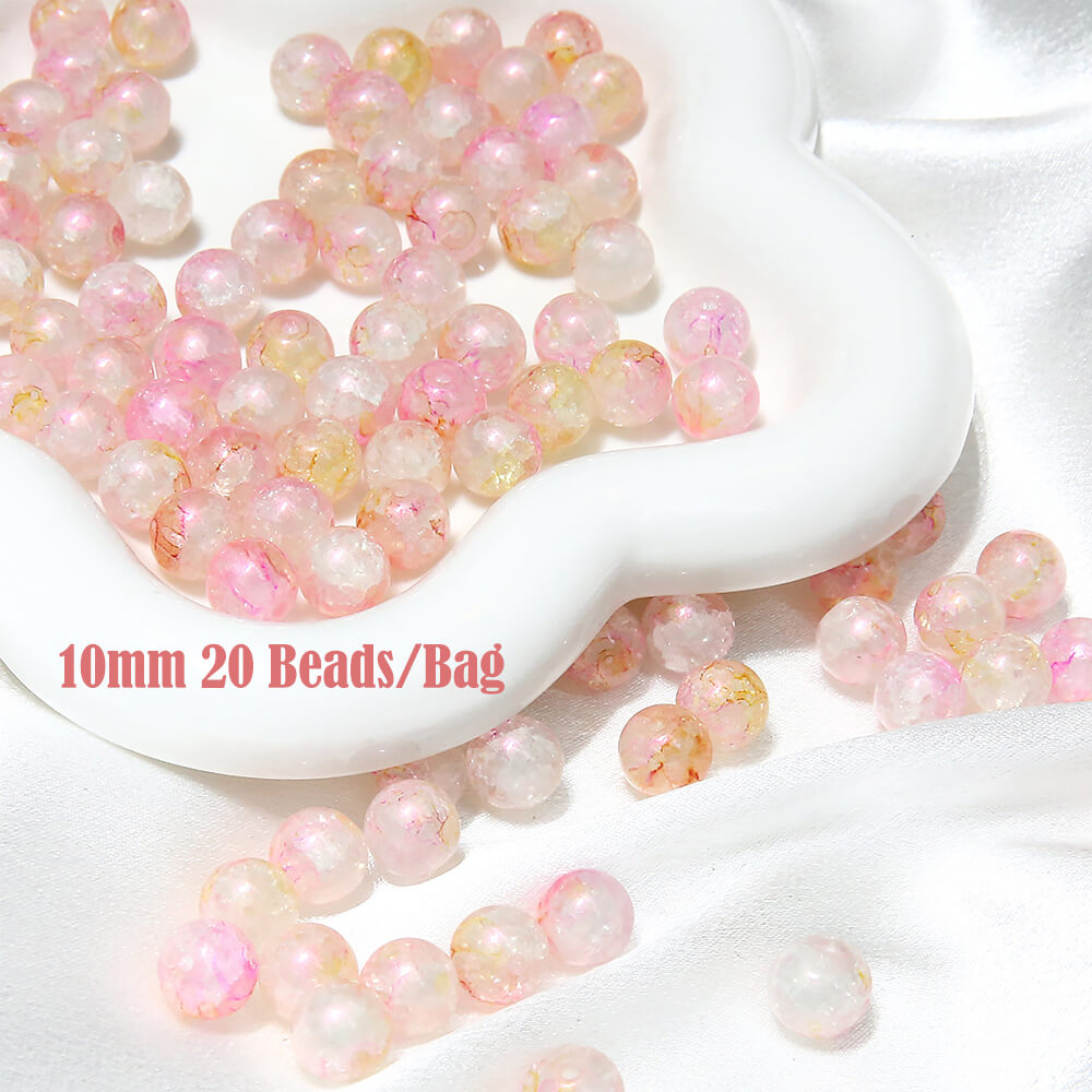 20 pieces of Crackle Lampwork Round Glass Beads for Jewelry DIY