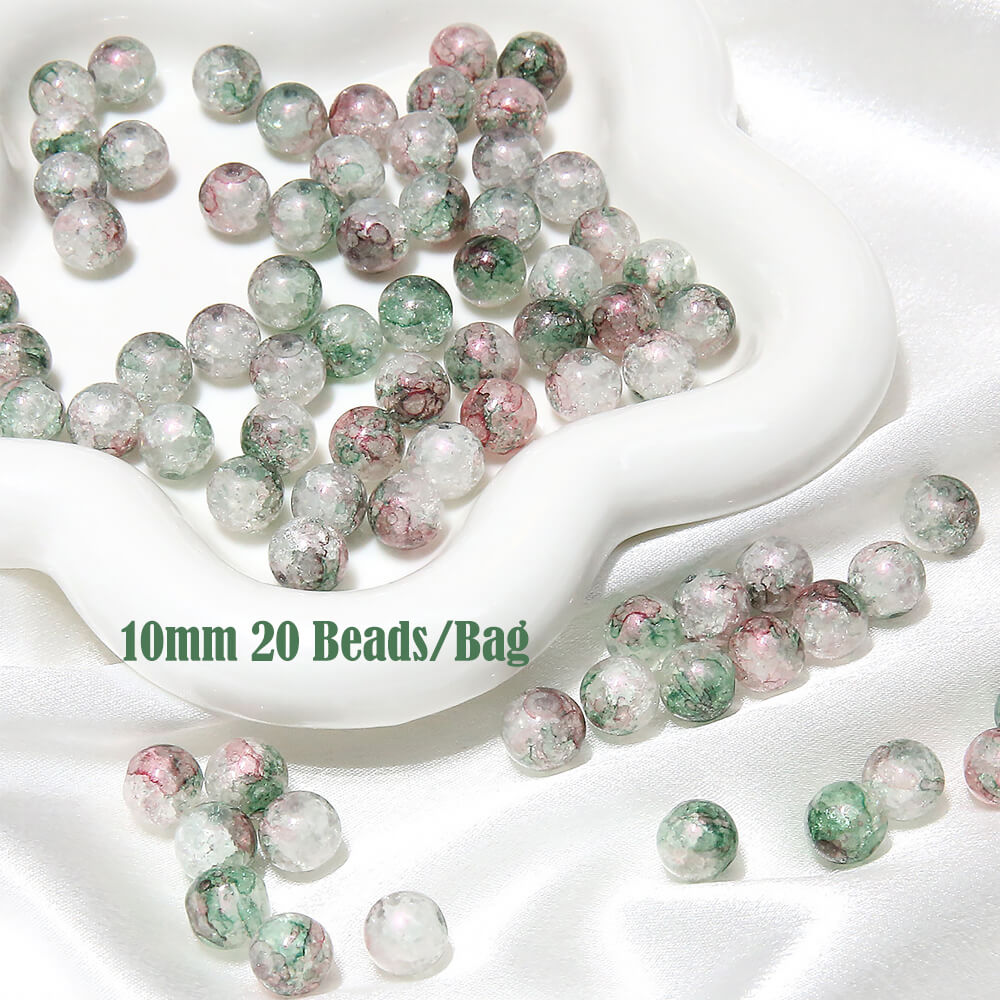 20 pieces of Crackle Lampwork Round Glass Beads for Jewelry DIY