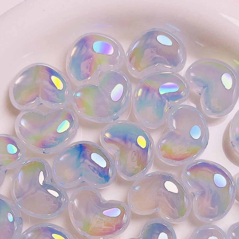 UV Aurora Mermaid Heart Shape Acrylic Pendant Jewelry Beads Ornament 10 Pieces