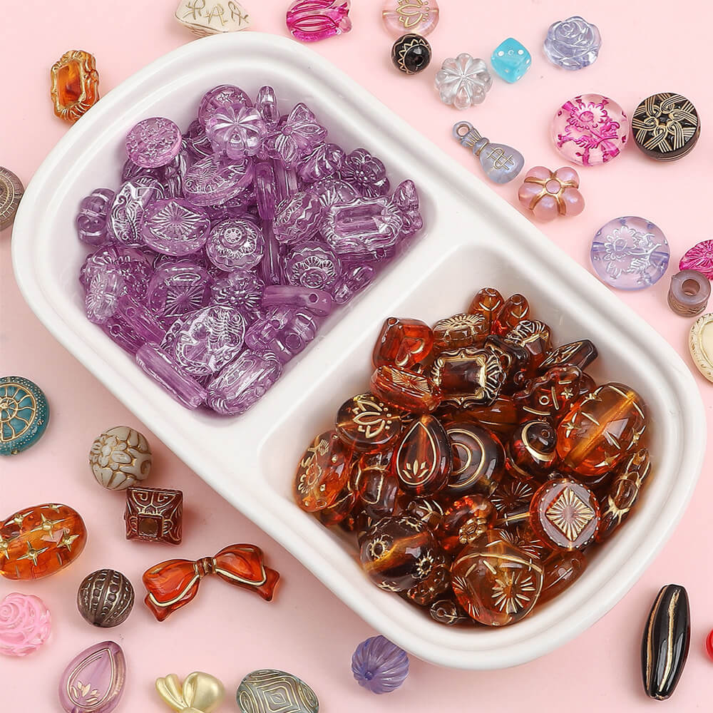 2.1oz (60 g) Czech Bohemia Acrylic Beads Glossy Faceted Fire Polish