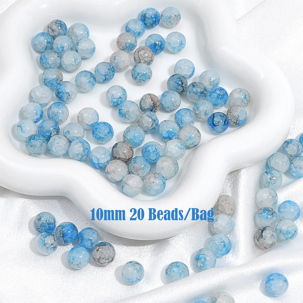 20 pieces of Crackle Lampwork Round Glass Beads for Jewelry DIY