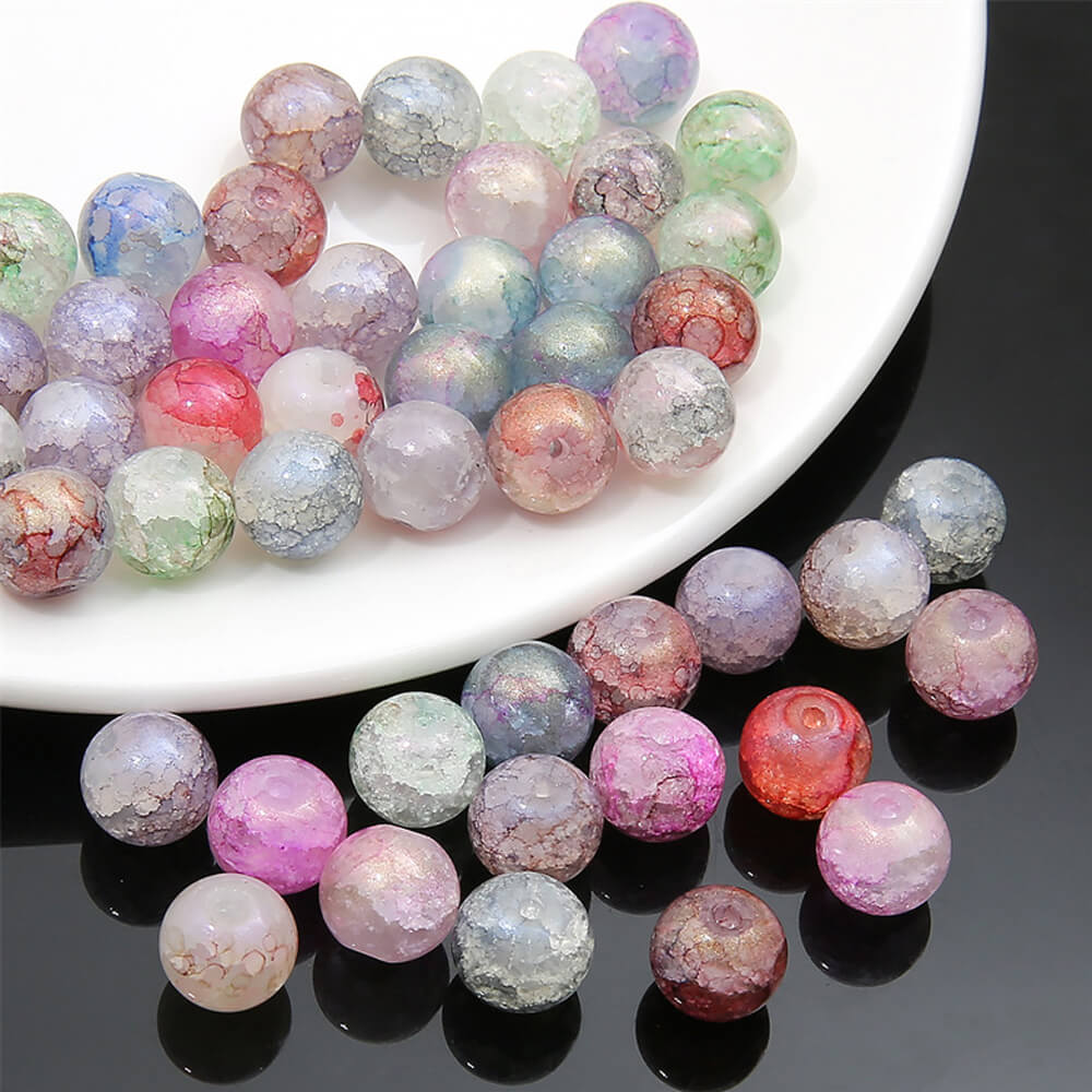 20 pieces of Crackle Lampwork Round Glass Beads for Jewelry DIY