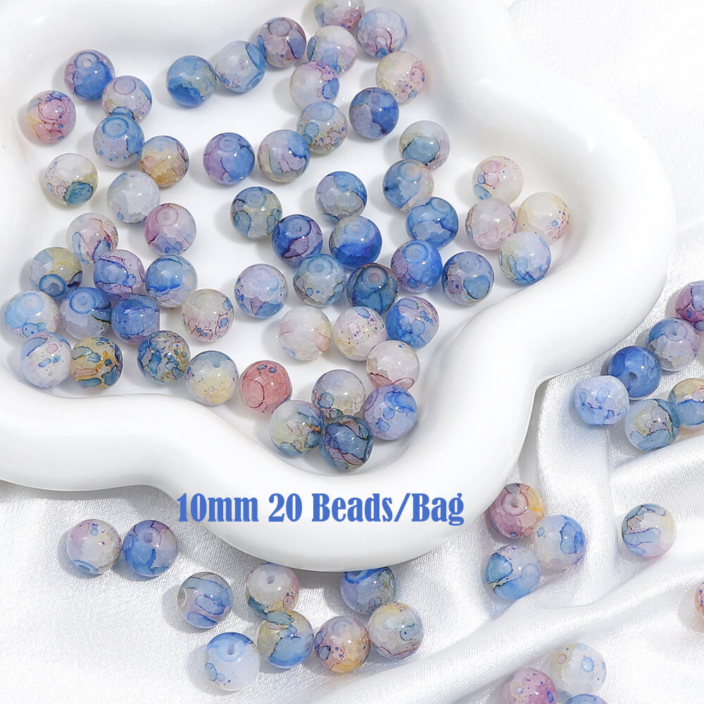 20 pieces of Crackle Lampwork Round Glass Beads for Jewelry DIY