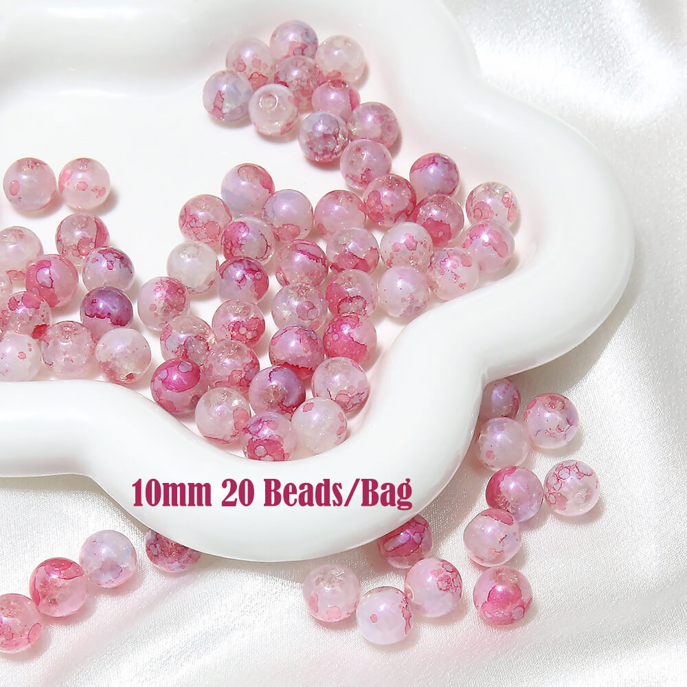 20 pieces of Crackle Lampwork Round Glass Beads for Jewelry DIY