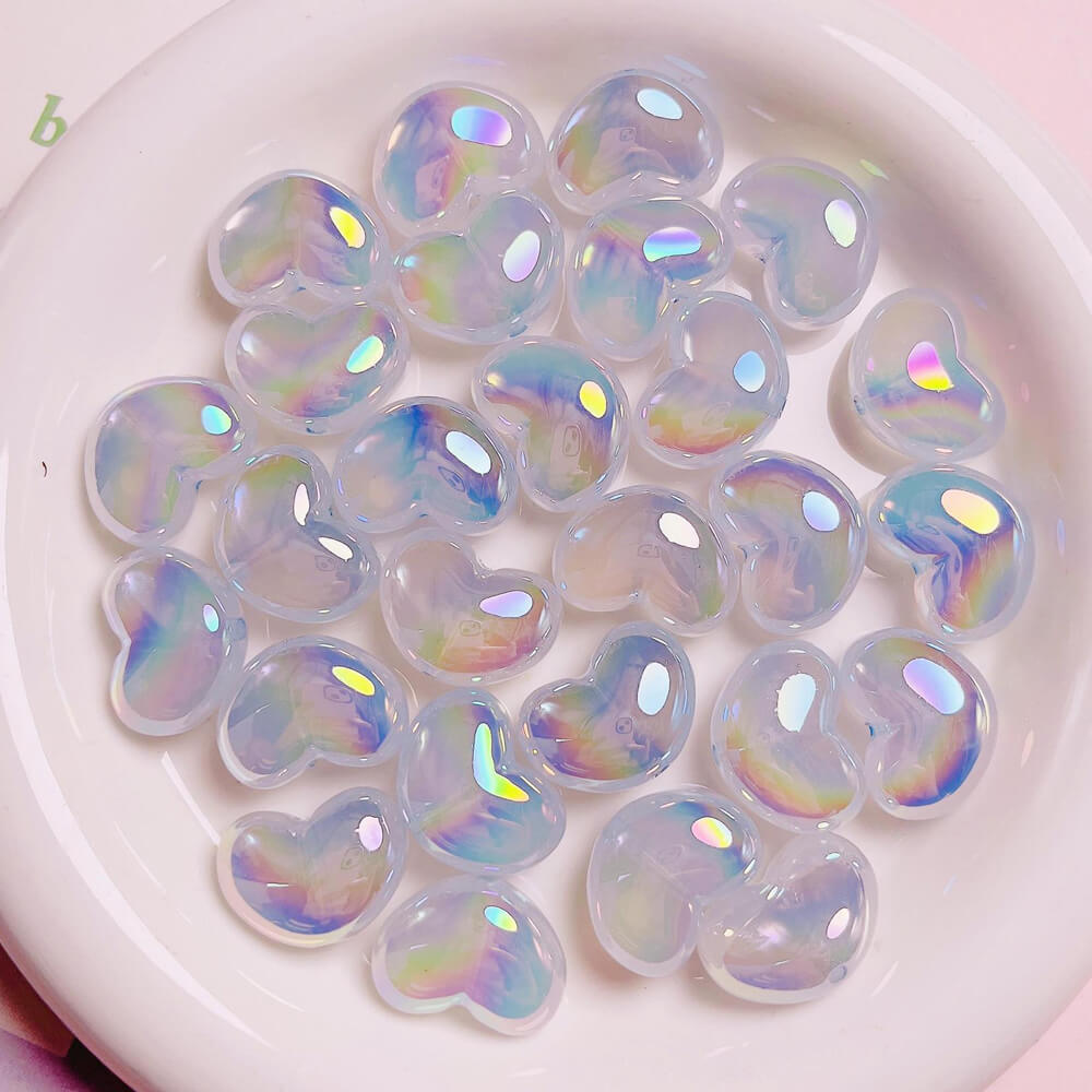 UV Aurora Mermaid Heart Shape Acrylic Pendant Jewelry Beads Ornament 10 Pieces