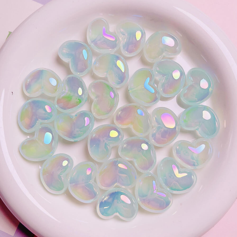 UV Aurora Mermaid Heart Shape Acrylic Pendant Jewelry Beads Ornament 10 Pieces