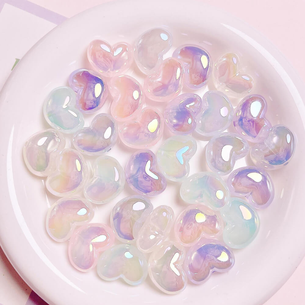UV Aurora Mermaid Heart Shape Acrylic Pendant Jewelry Beads Ornament 10 Pieces