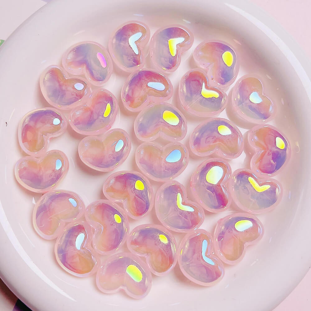 UV Aurora Mermaid Heart Shape Acrylic Pendant Jewelry Beads Ornament 10 Pieces