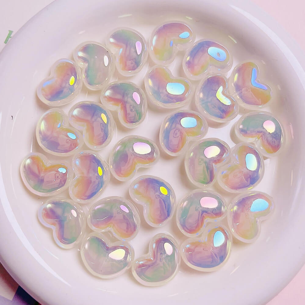UV Aurora Mermaid Heart Shape Acrylic Pendant Jewelry Beads Ornament 10 Pieces