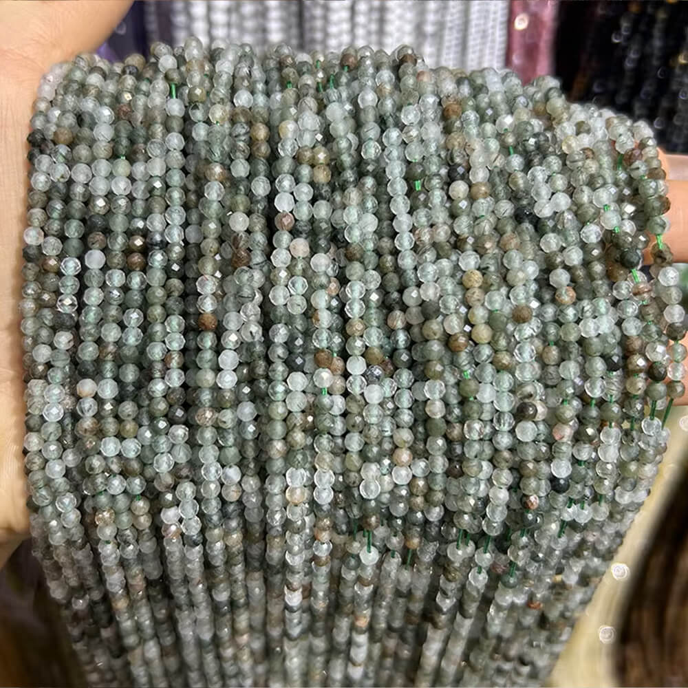 Faceted Round Gemstone Micro Laser Cut Healing Crystal Loose Beads
