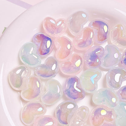 UV Aurora Mermaid Heart Shape Acrylic Pendant Jewelry Beads Ornament 10 Pieces