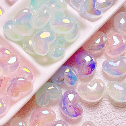 UV Aurora Mermaid Heart Shape Acrylic Pendant Jewelry Beads Ornament 10 Pieces