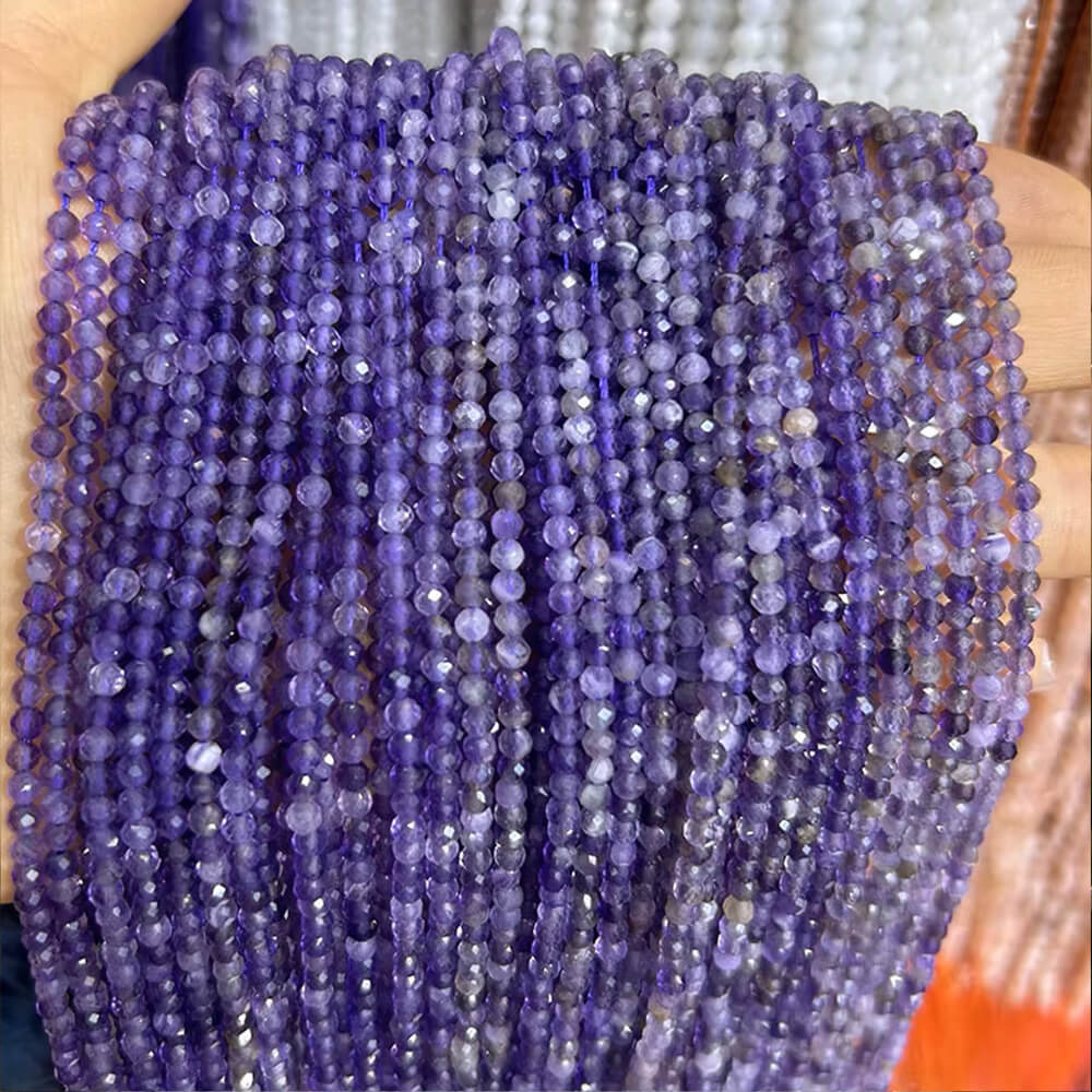 Faceted Round Gemstone Micro Laser Cut Healing Crystal Loose Beads