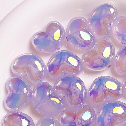 UV Aurora Mermaid Heart Shape Acrylic Pendant Jewelry Beads Ornament 10 Pieces