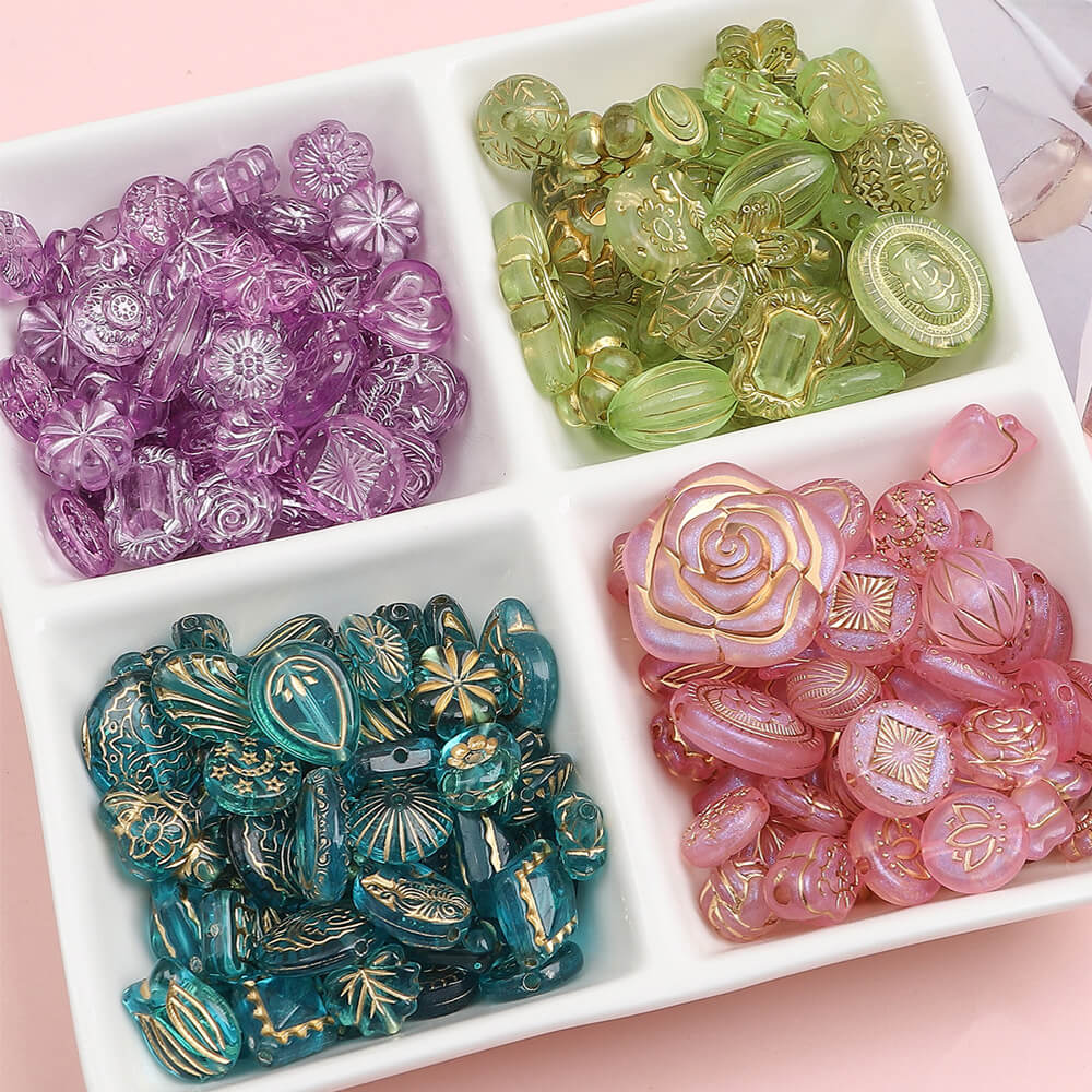 2.1oz (60 g) Czech Bohemia Acrylic Beads Glossy Faceted Fire Polish