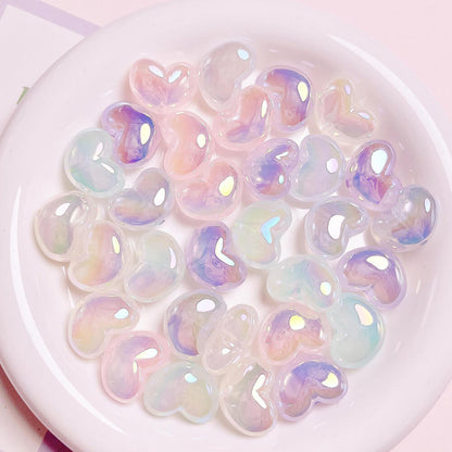 UV Aurora Mermaid Heart Shape Acrylic Pendant Jewelry Beads Ornament 10 Pieces