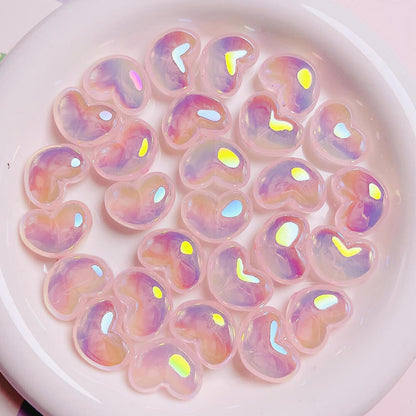 UV Aurora Mermaid Heart Shape Acrylic Pendant Jewelry Beads Ornament 10 Pieces